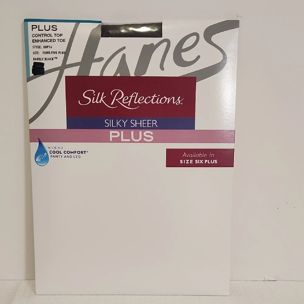Hanes Silk Reflections Silky Sheer Control Top Pantyhose Size 4/5+ Barely‎ Black